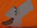 Gravel hanging above the lava sea, without any support below. Viewed in Spectator mode.
