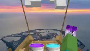 A happy ghast coloring the world with real paint,