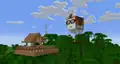 Happy ghast carrying a wolf in a boat