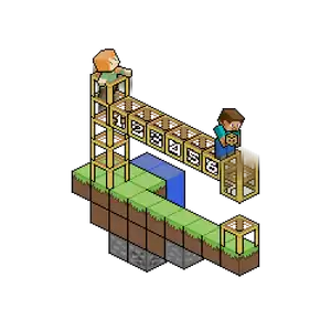 Pixel art of Steve using scaffolding.
