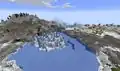 An ice spikes biome surrounded by a large frozen lake.
