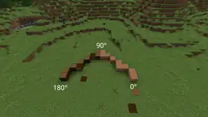 A semicircle in Minecraft, placed in a valley using spruce logs and jungle place. Orientation is like a dome.