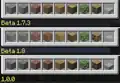 Inventory block lighting in Beta 1.7.3, Beta 1.8 and Release 1.0.0, highlighting the lighting bug in Beta 1.8.