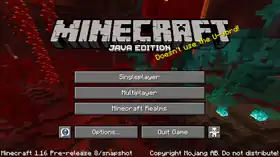 Java Edition 1.16 Pre-release 8.png: Infobox image for Minecraft 1.16 Pre-release 8 the version in Minecraft