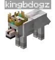 A wolf with a crown, after being named "kingbdogz."