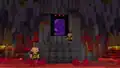 The nether portal in the Minecraft Legends Event with piglin brutes in front.