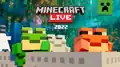 YouTube Livestream thumbnail, featuring three variants of frogs on a minecart in a lush cave.