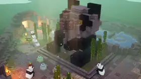 A secret statue of a panda in Minecraft Dungeons.