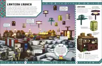 Pages 14-15, featuring a wandering trader, several villagers, Steve, Sunny, and Alex.