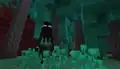A preview of an enderman holding a warped nylium in the warped forest.