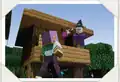 Efe encounters a witch, in Minecraft: Mobspotter's Encyclopedia.