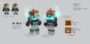 Concept art for the spooky gourdian, revealing that it was originally going to have a Carved Pumpkin as the head.