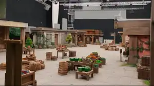 An overhead shot of a marketplace