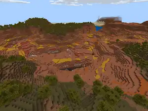 The Mesa Plateau seed template thumbnail, a wooded badlands biome.