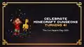 A key golem appearing in a promotional image celebrating Minecraft Dungeons' 4th anniversary