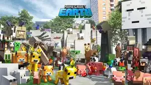 Promotional artwork for Minecraft Earth, showcasing mobs present in the game.[1]