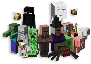 A render depicting various animals and monsters (collectively known as "mobs") from the game.