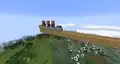 Villagers riding minecarts with rails below them.