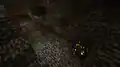Mineshaft and skeleton monster spawner generated at the bottom of the world.