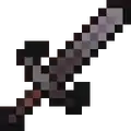 The first texture iteration of the netherite sword with hidden pixels revealed, showing plans for a unique crossguard shape.