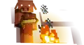 Official artwork of the piglin standing next to a fire.