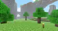 The opening of the Alpha minigame, resembling the early versions of Minecraft, down to noticeable fog.