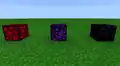 A comparison between glowing obsidian (left), crying obsidian (middle), and regular obsidian (right).
