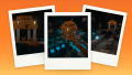 Three polaroids featuring three screenshots from the deep dark biome.