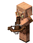 A piglin loading up a crossbow.