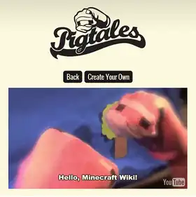 Pig sock puppets from the defunct Mojang website Pig Tales.