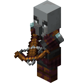 A pillager loading up a crossbow.