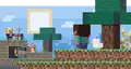 Pixel art of Steve, Sunny, and Kai in a plains biome.[1]
