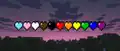 A collection of colorful Minecraft hearts sitting on top of a background depicting a forest at dawn.