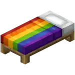 The rainbow bed, a unique bed featured in Minecraft Earth.