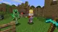 Creeper and King looking at someone with a diamond pickaxe.