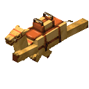 A saddled camel dashing.