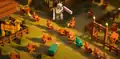 A line of copper golems in a savanna village as seen in the Minecraft LIVE Official Trailer– September 2025