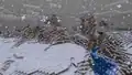 Snowfall in a snowy mountains biome in Bedrock Edition.