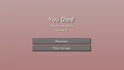 The death screen in Survival Mode