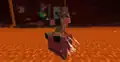 A zombified piglin riding a strider.