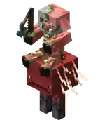 A zombified piglin riding a strider.