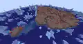A mushroom fields biome in a frozen ocean in Java Edition.