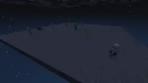 Mobs spawning on the void start platform in Bedrock Edition.