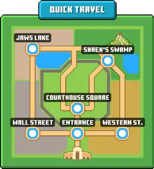 The in-game map used for quick travel, showing all six districts of the event.