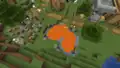 A lava lake in a village.