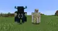 The iron golem and warden next to each other.