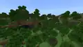 A wooded hills biome in Bedrock Edition.