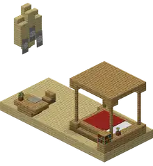 Banners hanging above the doorway of a woodland mansion master bedroom.