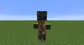 A zombie villager wearing a wither skeleton skull.
