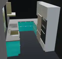 2-axis kitchen with a third leg of cabinets